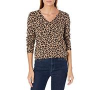 Amazon Essentials Pull Léger à Manches Longues et Col en V Femme, Chameau Léopard, S