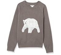 Amazon Essentials Pull Ras-du-Cou Garçon, Gris Foncé Blanc Ours Polaire, 9 Ans