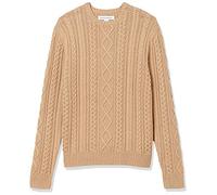 Amazon Essentials Pull Ras-du-Cou Torsadé, Type Côtes Anglaises, à Manches Longues, 100% Coton Homme, Chameau, XS