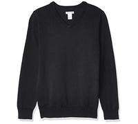 Amazon Essentials Pull uniforme en coton à col en V pour garçon, noir chiné, XS