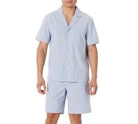 Amazon Essentials Pyjama avec Short et T-shirt Boutonné à l’Avant, Manches Courtes et Col Cranté Homme, Bleuet Thin Stripe, M