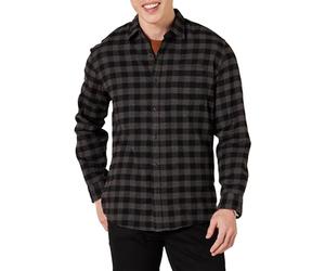Amazon Essentials Regular-fit Long-sleeve Plaid Flannel Shirt, Chemise Homme, Gris (Charcoal Buffalo Plaid), X-Small