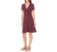 Amazon Essentials Robe à Manches Courtes Effet Portefeuille Longueur Genou Femme, Bordeaux, M