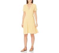 Amazon Essentials Robe à Manches Courtes Effet Portefeuille Longueur Genou Femme, Jaune Tulipes, XS