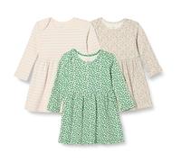 Amazon Essentials Robe à Manches Longues en Coton Fille, Lot de 3, Rayures/Vert Sauge Jaune Floral, 3 ans