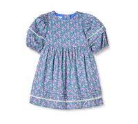 Amazon Essentials Robe Ajustée et Évasée à Manches Bouffantes en Satin de Coton Fille, Bleu Posey Floral, 5 Ans