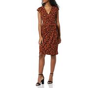Amazon Essentials Robe Cache-cœur Classique, Manches Cape (Disponible en Grande Taille) Femme, Brun Imprimé Fleuri, S