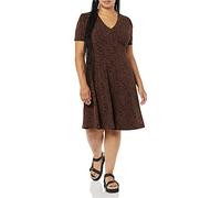 Amazon Essentials Robe Cintrée Et Évasée À Manches Courtes Et Col en V Femme, Brun Caramel Foncé Guépard, L