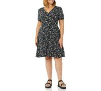 Amazon Essentials Robe Cintrée Et Évasée À Manches Courtes Et Col en V Femme, Noir Jaune Floral, L
