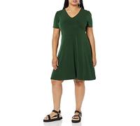 Amazon Essentials Robe Cintrée Et Évasée À Manches Courtes Et Col en V Femme, Vert Foncé, XL