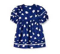 Amazon Essentials Robe Cintrée Et Évasée Manches Bouffantes 100 % Coton Fille, Bleu Marine Abstrait Points, 2 ans
