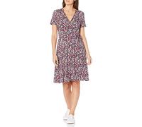 Amazon Essentials Robe Effet Cache-cœur à Manches Courtes Femme, Bleu Marine Jaune Floral, XS