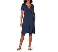 Amazon Essentials Robe Effet Cache-cœur à Manches Courtes Femme, Bleu Marine, XS