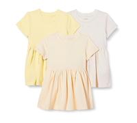 Amazon Essentials Robe en jersey à manches courtes Fille, Lot de 3, Avoine Chiné/Beige/Jaune Pastel, 2 ans