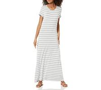Amazon Essentials Robe Longue à Manches Courtes pour Femme, Rayures Grises chiné, Taille XL