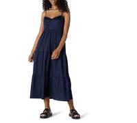 Amazon Essentials Robe Longue à Volants en Satin de Coton, Taille Empire, Coupe Ajustée et Évasée Femme, Bleu Marine, XXS