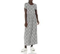 Amazon Essentials Robe Longue Cintrée À Manches Courtes (Grandes Tailles Disponibles) Femme, Gris Chiné Motif À Carreaux, S
