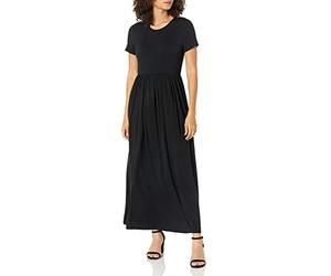 Amazon Essentials Robe Longue Cintrée À Manches Courtes (Grandes Tailles Disponibles) Femme, Noir, M