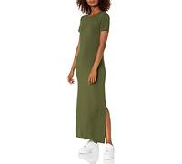 Amazon Essentials Robe Longue Fendue sur Le Côté Col Rond à Manches Courtes Coupe Standard en Jersey (Déjà Daily Ritual) Femme, Vert Forêt, L