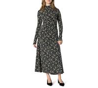 Amazon Essentials Robe Mi-Longue à Manches Longues, Coupe Ajustée et Évasée Femme, Bleu Marine Blanc Crème Pétales, M