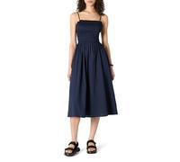 Amazon Essentials Robe Midi à Corsage Smocké en Satin de Coton, Coupe Classique Femme, Bleu Marine, M