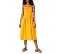 Amazon Essentials Robe Midi à Corsage Smocké en Satin de Coton, Coupe Classique Femme, Jaune Doré, XL