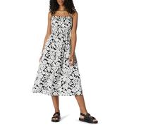 Amazon Essentials Robe Midi à Corsage Smocké en Satin de Coton, Coupe Classique Femme, Noir Ivoire Folk Floral, S