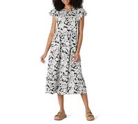 Amazon Essentials Robe midi à Volants en Satin de Coton Coupe décontractée à col Rond pour Femme, Motif Floral Folk Noir/Ivoire, Taille XXS