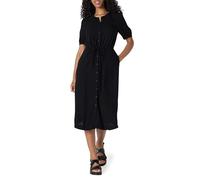 Amazon Essentials Robe Midi Trapèze à Coupe Décontractée et Respirante, à Manches Courtes Boutonnée sur le Devant avec Taille à Cordon de Serrage et Poches Femme, Noir, L