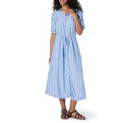 Amazon Essentials Robe midi trapèze cintrée à manches mi-longues pour femme, coupe décontractée, rayures bleues et blanches, taille L