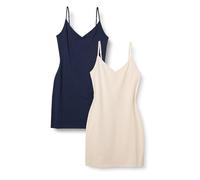 Amazon Essentials Robe Nuisette À Superpositions en Coton Coupe Ajustée Femme, Lot de 2, Beige/Bleu Marine, XL