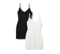 Amazon Essentials Robe Nuisette À Superpositions en Coton Coupe Ajustée Femme, Lot de 2, Blanc/Noir, S