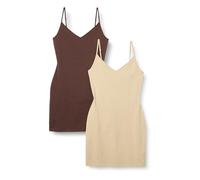 Amazon Essentials Robe Nuisette À Superpositions en Coton Coupe Ajustée Femme, Lot de 2, Brun/Fauve Clair, XL