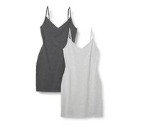 Amazon Essentials Robe Nuisette À Superpositions en Coton Coupe Ajustée Femme, Lot de 2, Charbon Gris/Gris Clair Chiné, M