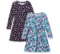 Amazon Essentials Robe T-Shirt à Taille Élastiquée et Manches Longues Fille, Bleu Fleuri/Bleu Marine, 8 Ans
