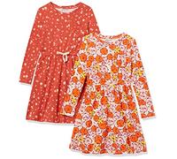 Amazon Essentials Robe T-Shirt à Taille Élastiquée et Manches Longues Fille, Orange Petits Motifs/Rose Fleuri, 10 Ans