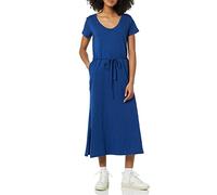 Amazon Essentials Robe t-Shirt mi-Longue, ceinturée, à Manches Courtes Femme, Bleu Marine, XS