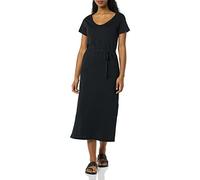 Amazon Essentials Robe t-Shirt mi-Longue, ceinturée, à Manches Courtes Femme, Noir, XS