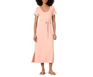 Amazon Essentials Robe t-Shirt mi-Longue, ceinturée, à Manches Courtes Femme, Rose Corail, M