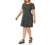 Amazon Essentials Robe trapèze froncée à manches courtes et col rond (disponible en grande taille) Femme, Noir Jaune Floral, XL