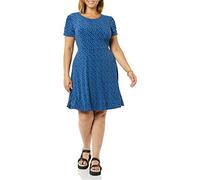 Amazon Essentials Robe trapèze froncée à Manches Courtes et col Rond (Disponible en Grande Taille) Femme, Bleu Vif Fleuri, M