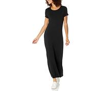 Amazon Essentials Robe Très Longue Fluide à Manches Courtes Femme, Noir, XS