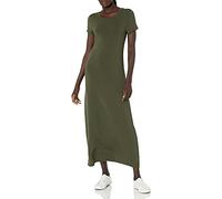 Amazon Essentials Robe Très Longue Fluide à Manches Courtes Femme, Olive Foncé, XS