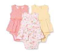 Amazon Essentials Robes Barboteuses sans Manches Bébé Fille, Lot de 3, Fleuri/Jaune Pâle, 12 mois
