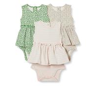 Amazon Essentials Robes Barboteuses sans Manches Bébé Fille, Lot de 3, Rayures/Vert Sauge Jaune Floral, 12 mois