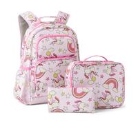 Amazon Essentials Sac à Dos pour l’École pour Enfants avec Sac à Repas et Trousse, Sac à Dos Étudiant Multi-Poches et Anti-Déchirures, Lot de Fournitures Scolaires, Rose, Lot de 3 Pièces