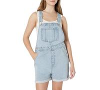 Amazon Essentials Salopette Courte en Denim, Bretelles Réglables, Coupe Décontractée, Moyennement Extensible Femme, Lavage léger classique, XS
