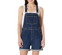 Amazon Essentials Salopette Courte en Denim, Bretelles Réglables, Coupe Décontractée, Moyennement Extensible Femme, Délavé Foncé, S