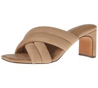 Amazon Essentials Sandales Croisées à Talons avec Lanières Rembourrées et Semelle Intérieure en Mousse à Mémoire de Forme Femme, Beige Simili Micro Suède, 43 EU