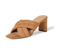Amazon Essentials Sandales Croisées à Talons avec Lanières Rembourrées et Semelle Intérieure en Mousse à Mémoire de Forme Femme, Havane Simili Micro Suède, 44.5 EU